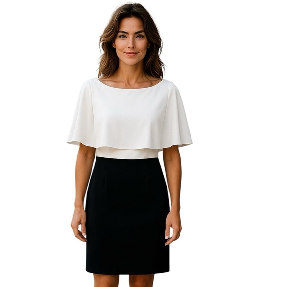 Calvin Klein Women’s Size 14 Sheath – Black & White Overlay Dress - Picture 1 of 4